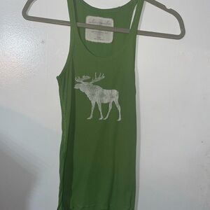 Abercrombie & Fitch Olive Green Ribbed Stretch Tank Top W/ Moose Logo XS/S Y2K